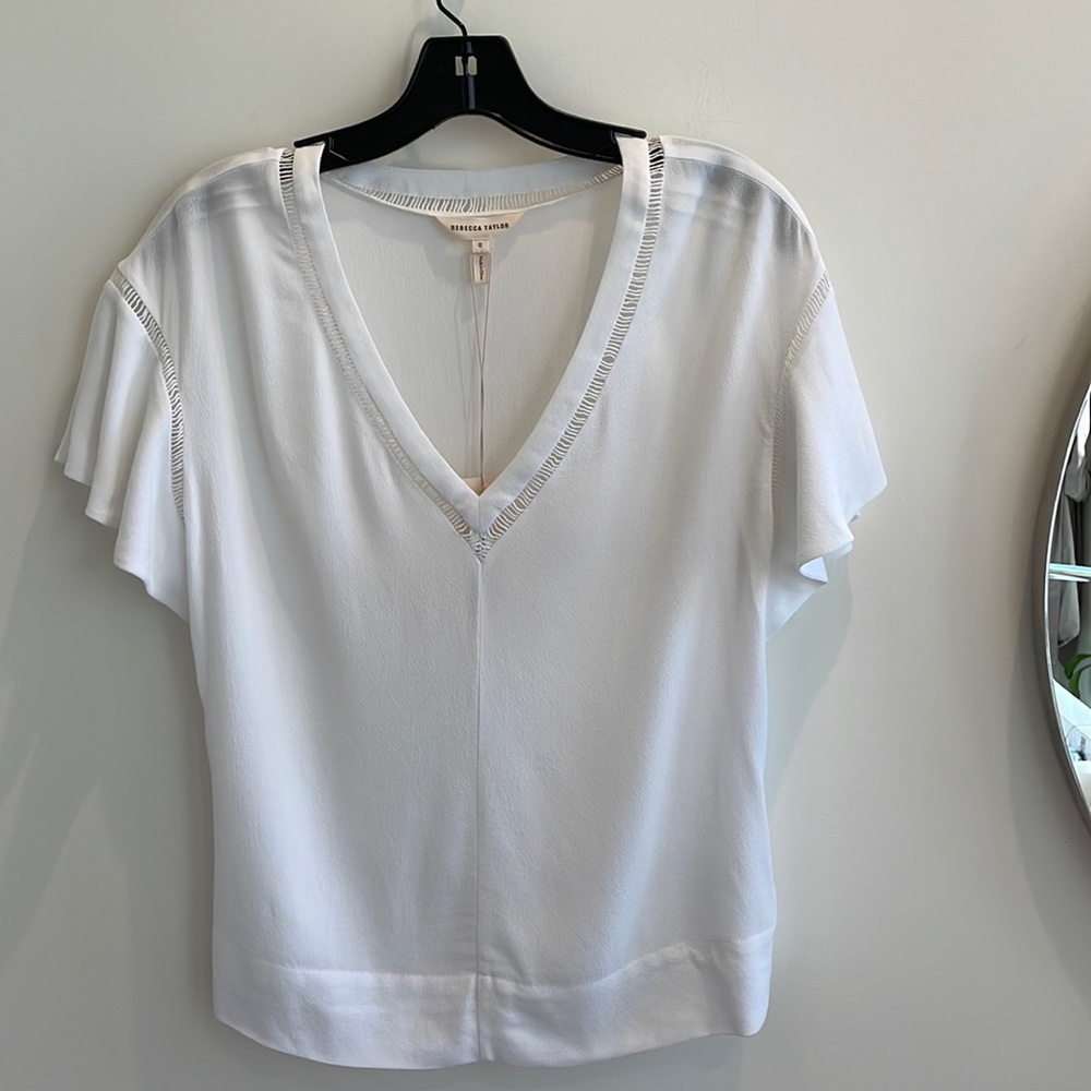 Rebecca Taylor Vneck crepe top. White, SZ0 NWT